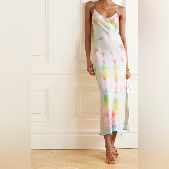 Dannijo Silk Rainbow Hand Dyed‎ Maxi Slip Dress Tie Dye M - Picture 1 of 9